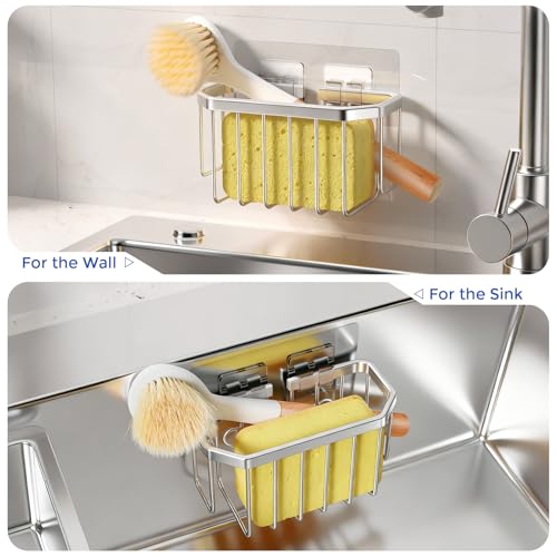 Aluminum Sponge Holder Sink Organizer with Suction Cups - Silver