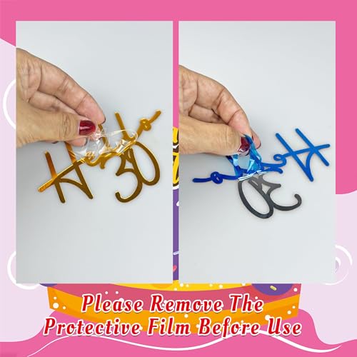 30th Birthday Cake Topper Set - 24 PCS, 8 Styles in Gold, Black & Silver