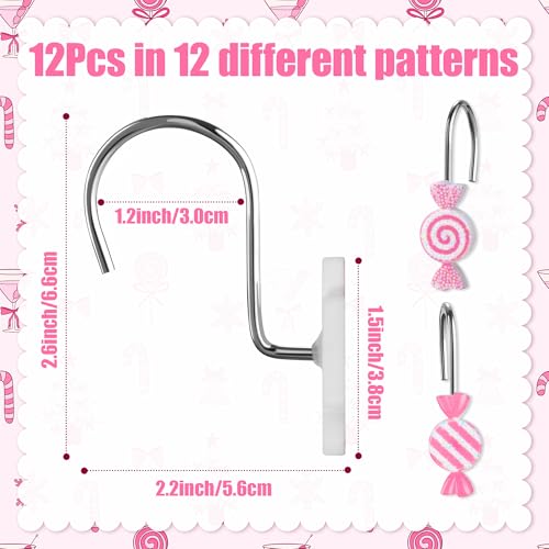 Pink Candy Shower Curtain Hooks - 12 Pack Decorative Hangers