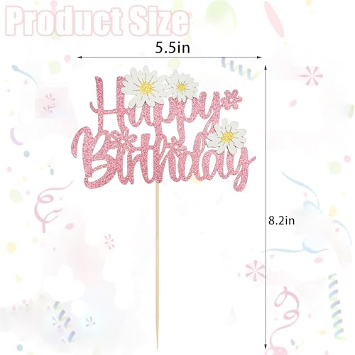 Pink Glitter Daisy Cake Topper for Birthday Parties