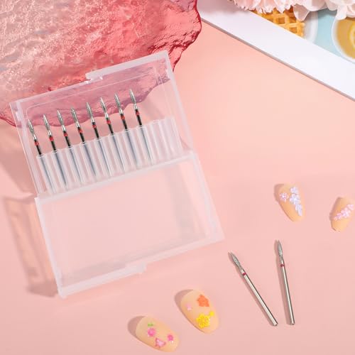 Sibba 10PCS Cuticle Nail Drill Bits 3/32 Diamond Flame Shape Set