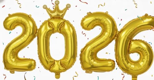 2026 Gold Crown Balloon, Happy New Year Decorations - 16 Inch