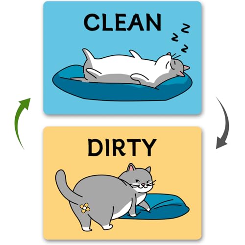 Dishwasher Clean Dirty Magnet Indicator - Double-Sided Gray Cat Sign