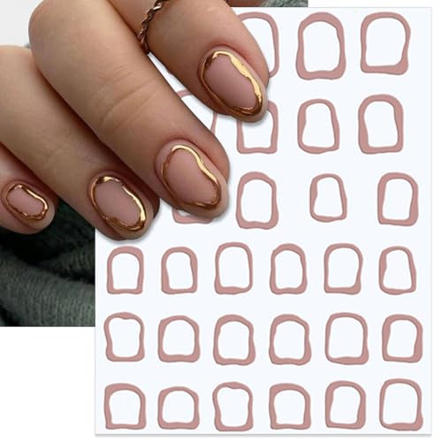 IDDFEVE Geometric Nail Art Stickers Rhinestone Gold Minimalist Decals 4 Sheets