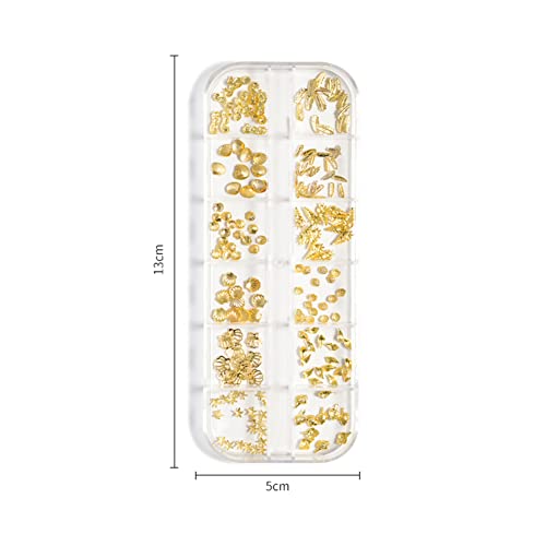 WEILUSI 3D Gold Metal Nail Art Charms Shell and Starfish Studs Mix