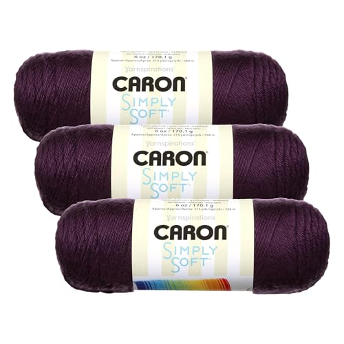Caron Simply Soft Yarn - Purple, Worsted Gauge 4, 100% Acrylic (3 Pack)