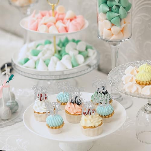 50th Birthday Cupcake Toppers Silver Glitter 30 Pack Cake Decorations