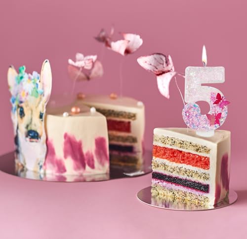 Rose Butterfly Number 4 Birthday Candle - Pink Cake Decoration