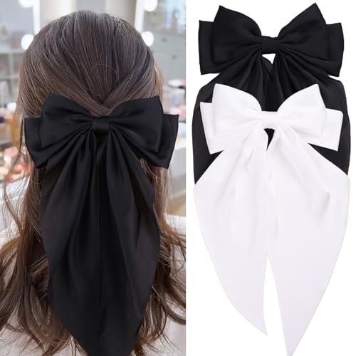 MRJ Silky Satin Hair Bows with Metal Clips 2 Pcs Large Hair Ribbons