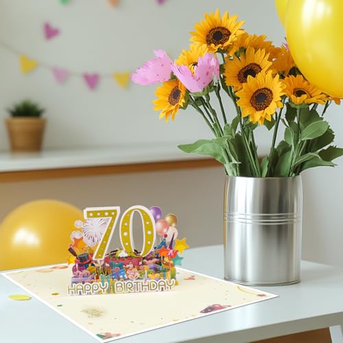 70th Birthday Pop Up Card with Fireworks & Confetti - DLYMXGC