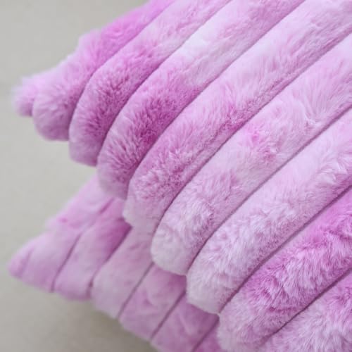 Plush Striped Throw Pillow Covers - Tie Dye Purple, 18x18" (Set of 2)