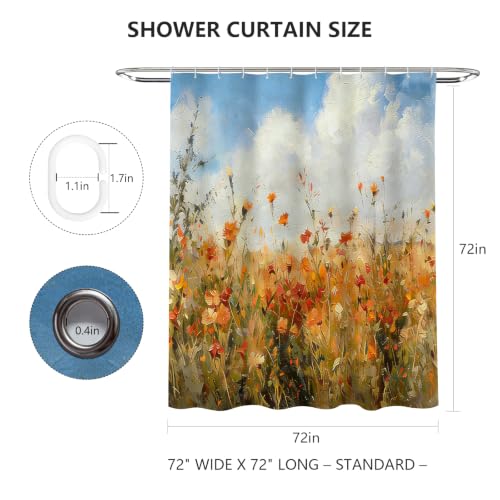 MEHOFOND Watercolor Floral Shower Curtain - Farmhouse Fall 72x72 Inch
