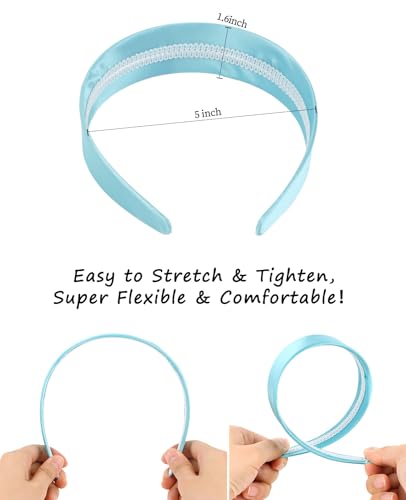 Wecoe Sky Blue Wide Silk Satin Headband for Women Non-Slip Hair Band