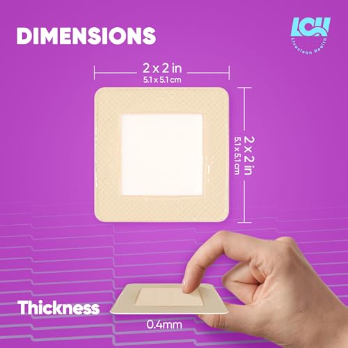 5 CT Silicone Foam Dressing 2x2 - Adhesive Silicone Bandages for Wounds and Pressure Sores - Sterile Square Bandages 2x2 for Injury and Wound Care