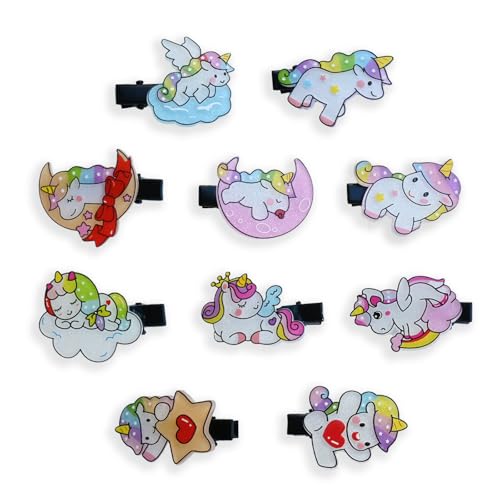 COHEXA 10-Pack Unicorn Hair Clips for Girls - Cute Non-Slip Resin Barrettes