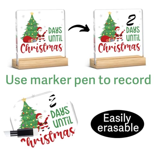 Christmas Days Until Countdown Sign with Stand - Holiday Desk Decor - Santa Xmas Gift
