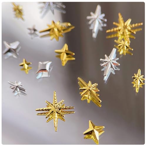 Star Nail Charms 400 PCS Gold and Silver Metallic 3D Nail Art Studs