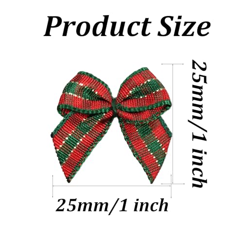 50 Pack Handmade Red & Green Checkered Ribbon Bows - 25mm