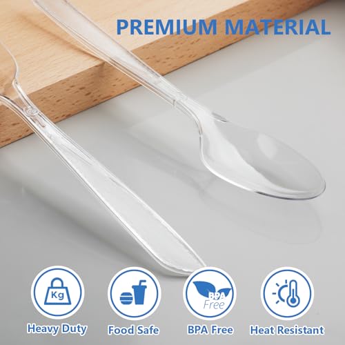 SACATR 100 Count Heavy Duty Clear Plastic Spoons - Disposable Cutlery