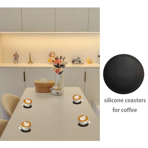 Yamlnke Black Silicone Coasters 2-Pack, Round Non-Slip Drink Mats for Kitchen & Bar