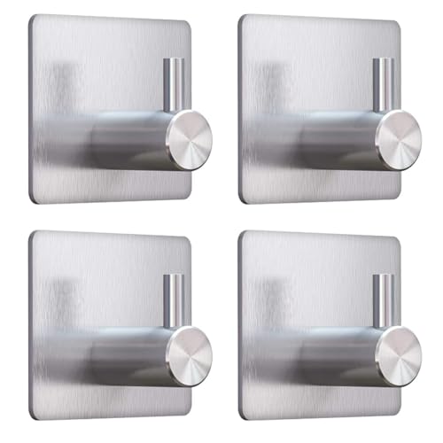 Phtynex Silver Self Adhesive Over the Door Hooks - 4 Pack for Bathroom & Home