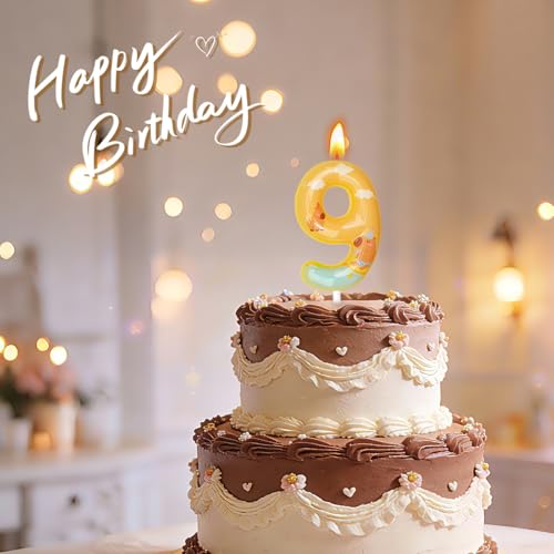 Capybara Birthday Candles - Yellow Number 9 Cake Topper