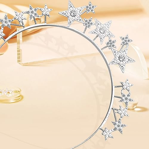 Star Halo Crown Silver Headpiece Rhinestone Tiara for Women