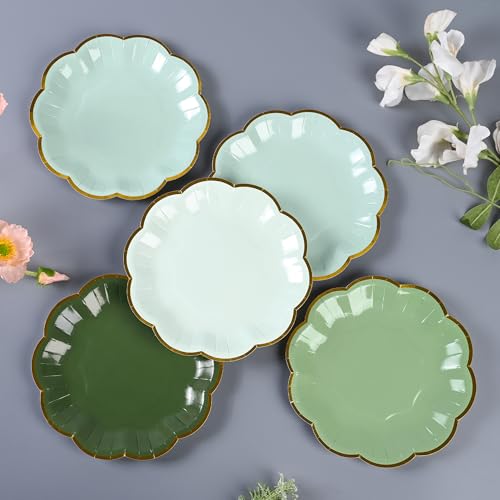 AimFun 24-Pack Sage Green Scalloped Paper Dessert Plates, 7-Inch Disposable