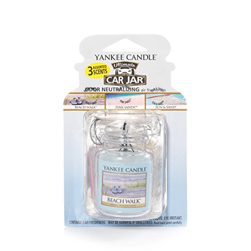 Yankee Candle Hanging Car Jar Air Fresheners 3-Pack, Oceanic - Beach Walk, Pink Sands & Sun & Sand