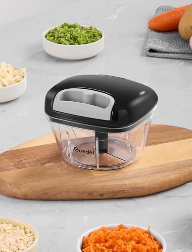 Geedel Manual Vegetable Chopper, 2-Cup Pull String Food Processor - Black