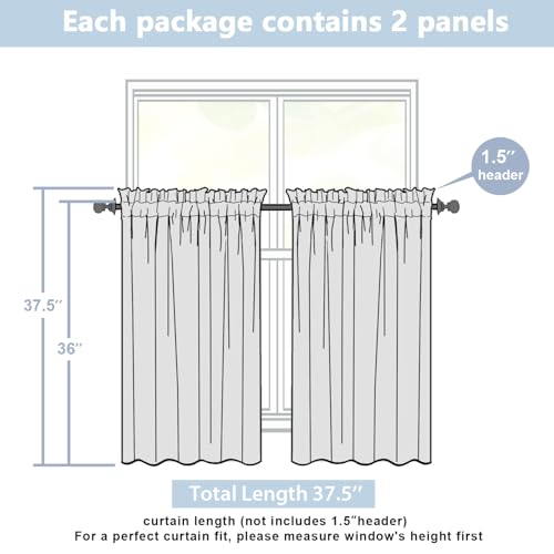 Lecloud Natural Faux Linen Kitchen Tier Curtains, 30"W x 36"L, 2-Pack