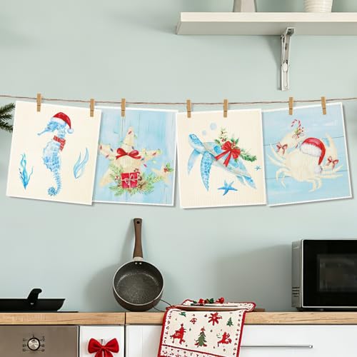 Whaline Swedish Dishcloths - 4 Pack Reusable Ocean Animal Kitchen Towels