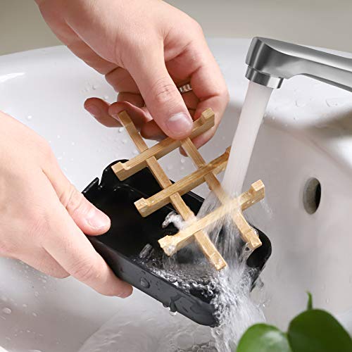 Bamboo Wooden Soap Dish with Drainage - Black, Easy Clean Design