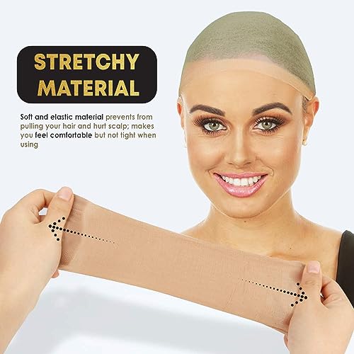 ALLAURA Nylon Wig Caps 4-Pack - Stretchy Nude Stocking Liner Caps