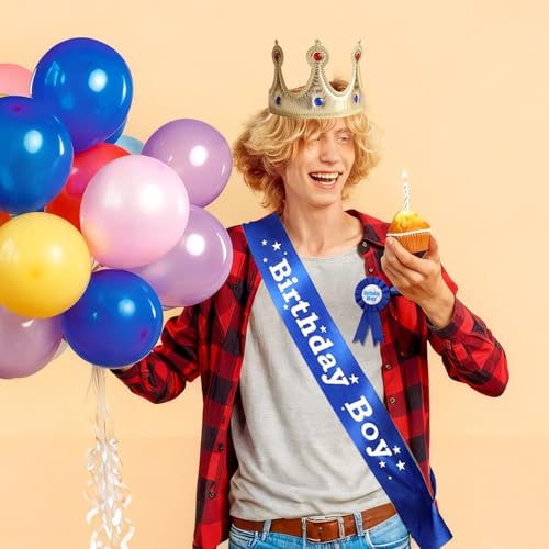 Birthday Boy Sash and King Crown Hat Party Set