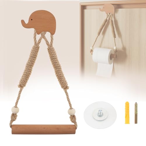 Rustic Elephant Shape Toilet Paper Holder - 6.3 x 11.8 Inch, Wood & Rope