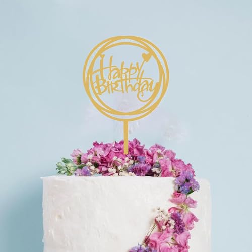 Gold Acrylic Happy Birthday Cake Topper Set - 10 PCS