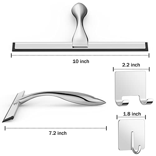 Docrok Stainless Steel Shower Squeegee with Hooks - 10 Inch