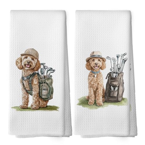 Funny Goldendoodle Golf Kitchen Towels - Set of 2, 16x24in