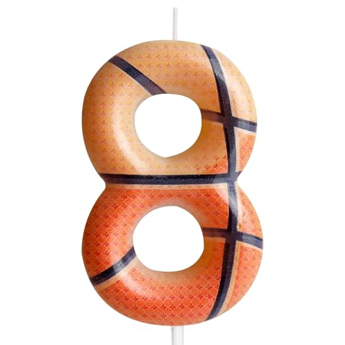 Basketball Birthday Candle - Number 8 Cake Topper for Kids