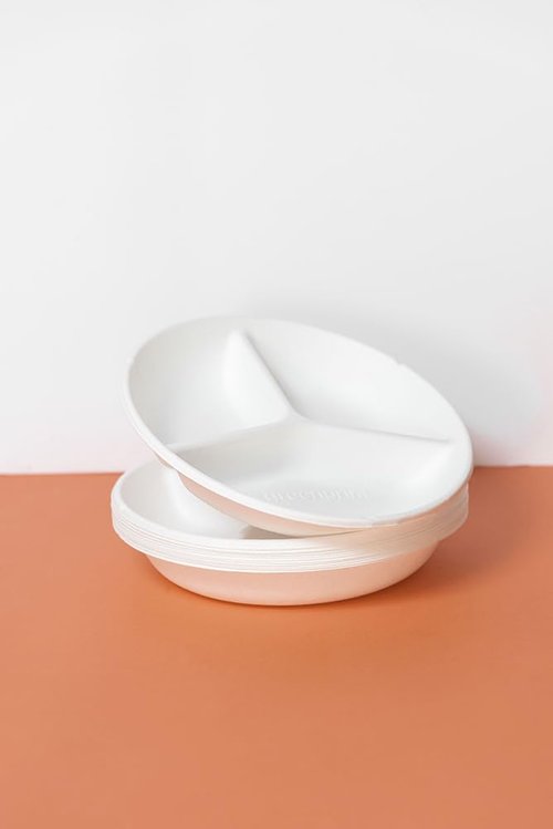 Greenprint 9-Inch 3 Compartment Deep 100% Compostable Sugarcane Plates - PFSA Free, Grease Resistant, Unbleached, Eco-Friendly Dinnerware for Catering, Full Meals, Hot/Cold Foods, 200 CT.