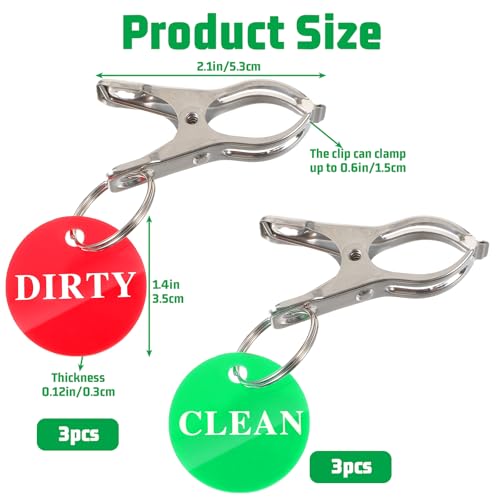 6-Pack Clean Dirty Laundry Basket Signs, Stainless Steel Indicator Clips