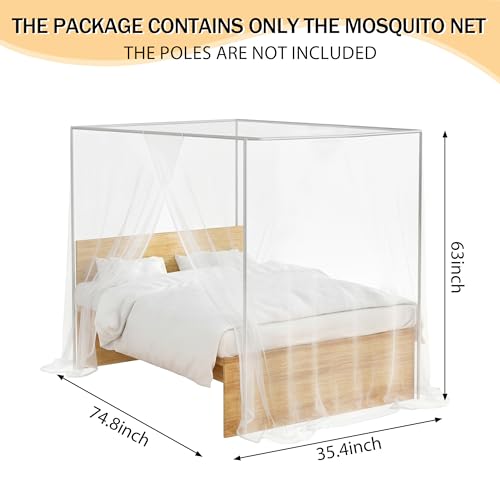 White Mosquito Net for Bed - Single to Queen Size Canopy, 35"W x 75"L, One Side Opening