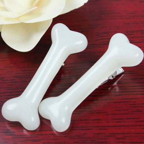 White Dog Bone Hair Clips Punk Hairpins Barrette 2Pcs