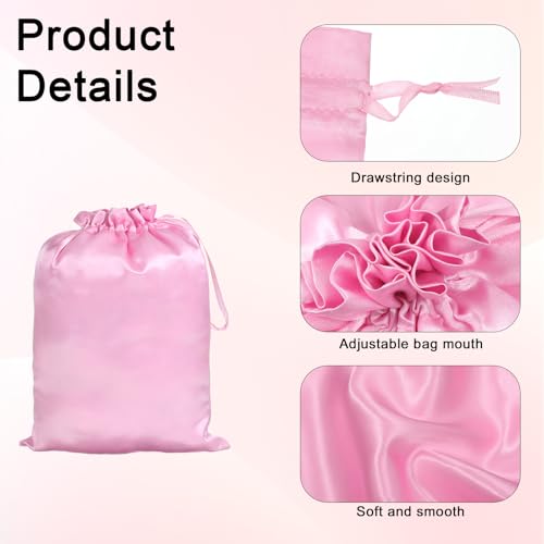 Aysatogc Satin Wig Bags with Drawstring - 35x25cm Pink Hair Storage Pouches (6-Pack)