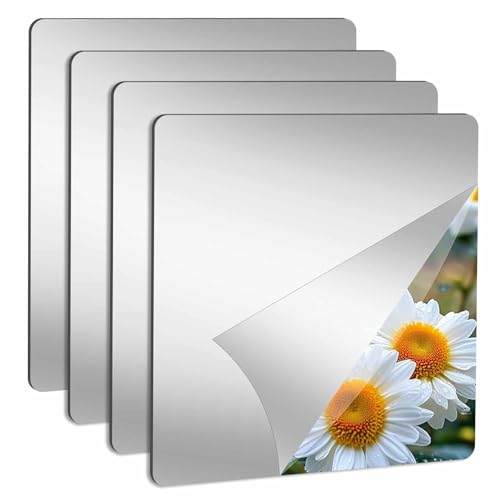 Abyssaly 4-Pack Acrylic Mirror Tiles, 7.87" x 7.87" Self-Adhesive Wall Mirrors