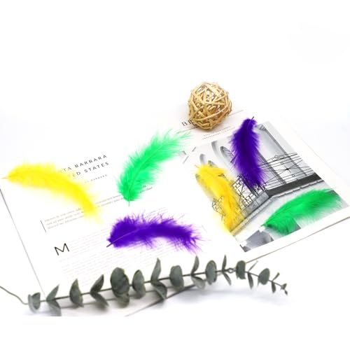 Bulk 300PCS Mardi Gras Turkey Feathers - 4-6 Inch Purple Green Gold