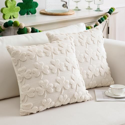 Set of 2 St. Patrick's Day Pillow Covers - Plush Velvet Shamrock 14x14 Inch