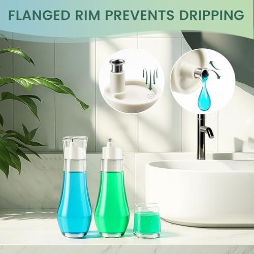 Tokusatsu Glass Mouthwash Dispenser with Cup Lid, 8.8 oz Bathroom Decanter