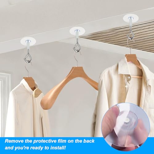 6 Pcs Self-Adhesive Ceiling Hooks Heavy Duty No-Drill Plant Hangers